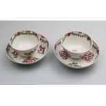 A pair of New Hall porcelain Tea Bowls & Saucers C.18thC