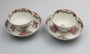 A pair of New Hall porcelain Tea Bowls & Saucers C.18thC