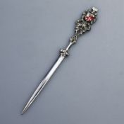 A Maltese solid silver & enamel coat of arms Letter Opener C.20thC