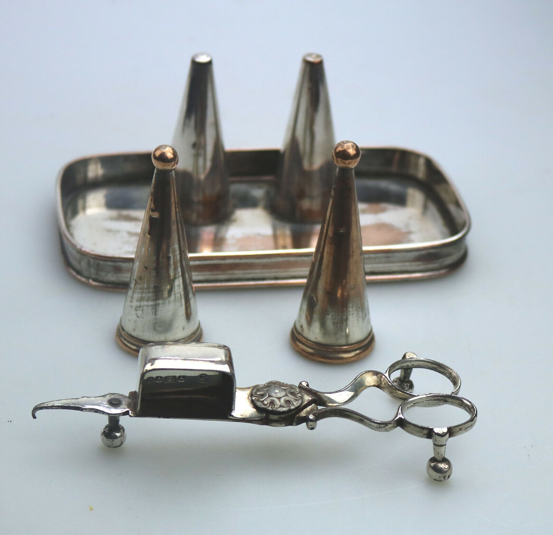 An extremely rare Old Sheffield Plate Georgian double Candle Snuffer Set C.1812 - Image 2 of 7