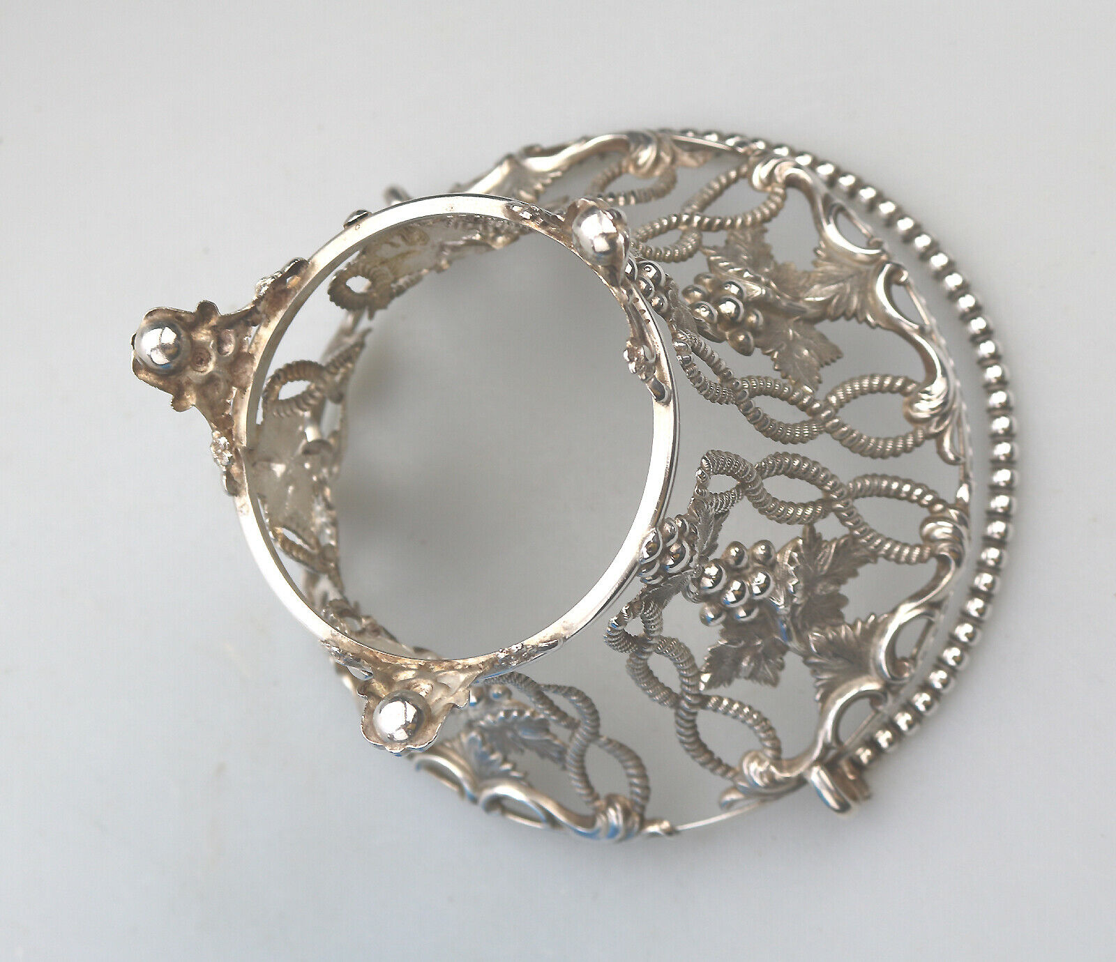 A good cast silver plate Sweet / Sugar Basket with opaline blue liner C.19thC - Image 8 of 8