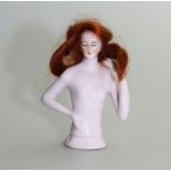 A good European porcelain half doll / with hair C.1920's