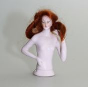 A good European porcelain half doll / with hair C.1920's