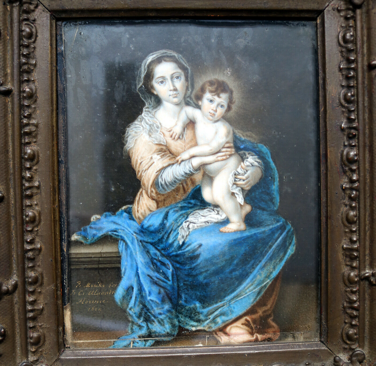 A Fine Florence Grand Tour oil Portrait of 'The Madonna' after Murillo C.19thC - Image 2 of 9