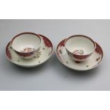 A pair of New Hall porcelain Tea Bowls & Saucers C.18thC