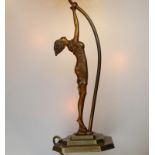 An unusual stylised Maiden Art Deco Table Lamp & shade C.1920's