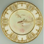 A wonderful Royal Doulton hand painted with Fish Cabinet Plate by CHolloway C.1900