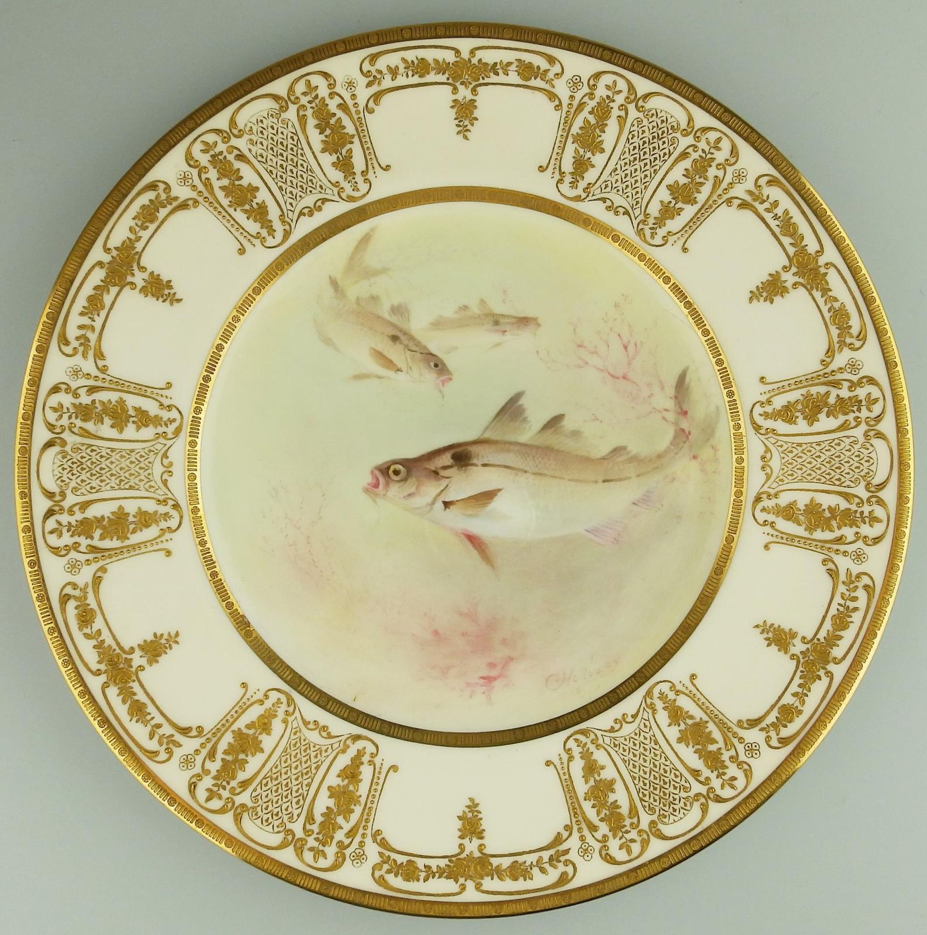 A wonderful Royal Doulton hand painted with Fish Cabinet Plate by CHolloway C.1900