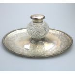 A fine solid silver Ink stand with engraved tray and lid by Elkington C.1877