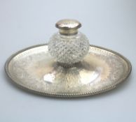 A fine solid silver Ink stand with engraved tray and lid by Elkington C.1877