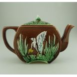 A Victorian Majolica pottery Aesthetic design stork Tea Pot C.19thC
