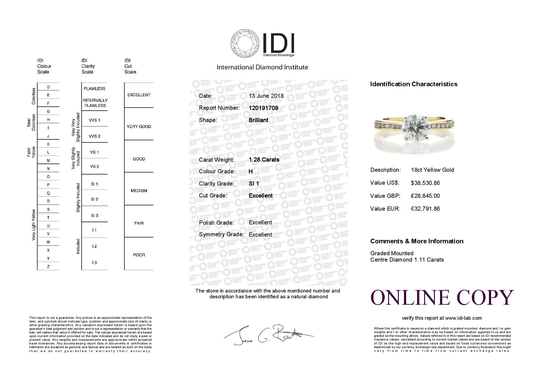 18ct Yellow Gold Diamond Ring With Stone Set Shoulders 1.28 Carats - Image 5 of 5