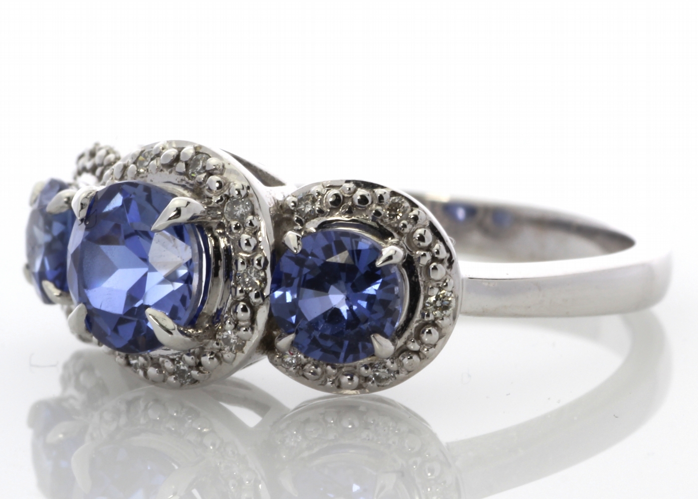 9ct White Gold Created Ceylon Sapphire And Diamond Ring - Image 3 of 6