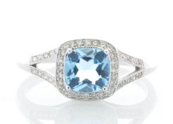 9ct White Gold Blue Topaz And Diamond Ring