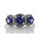 9ct White Gold Created Ceylon Sapphire And Diamond Ring