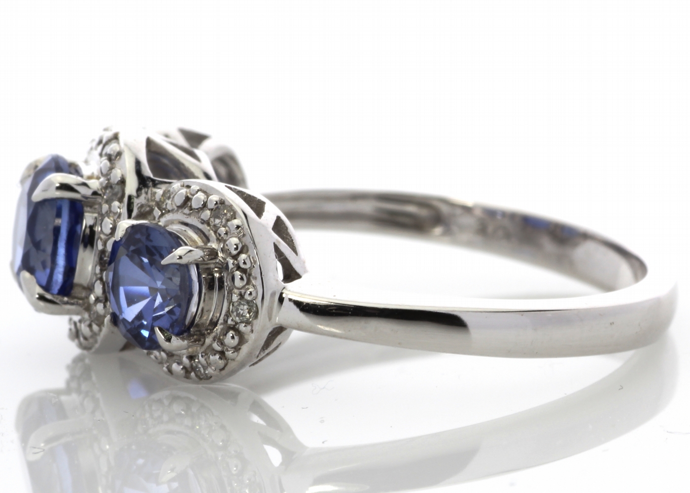 9ct White Gold Created Ceylon Sapphire And Diamond Ring - Image 4 of 6