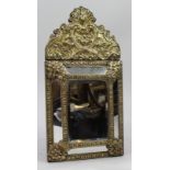 Small 19Th C. French RepoussŽ Brass Cushion Mirror
