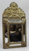 Small 19Th C. French RepoussŽ Brass Cushion Mirror