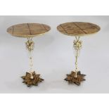 Pair Of Decorative Gold Leaf Metal & Crystal Side Tables