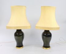 Pair Of Large Ceramic & Gilt Table Lamps With Shades