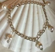 Vintage 925 Silver Bracelet Charm Of Freshwater Cultured Pearl Labradorite Charm