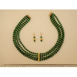 A Jade, 4 Rows Necklace With Matching Earrings