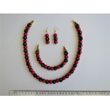 A Red Coral And "Good Luck" Beads Necklace, Bracelet And Earrings Set