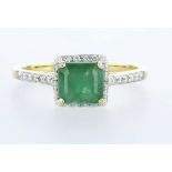 14 Kt. White Gold - Ring - 1.44 Ct Emerald - Diamonds