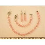 A Rose Quartz Necklace, Bracelet And Earrings Set