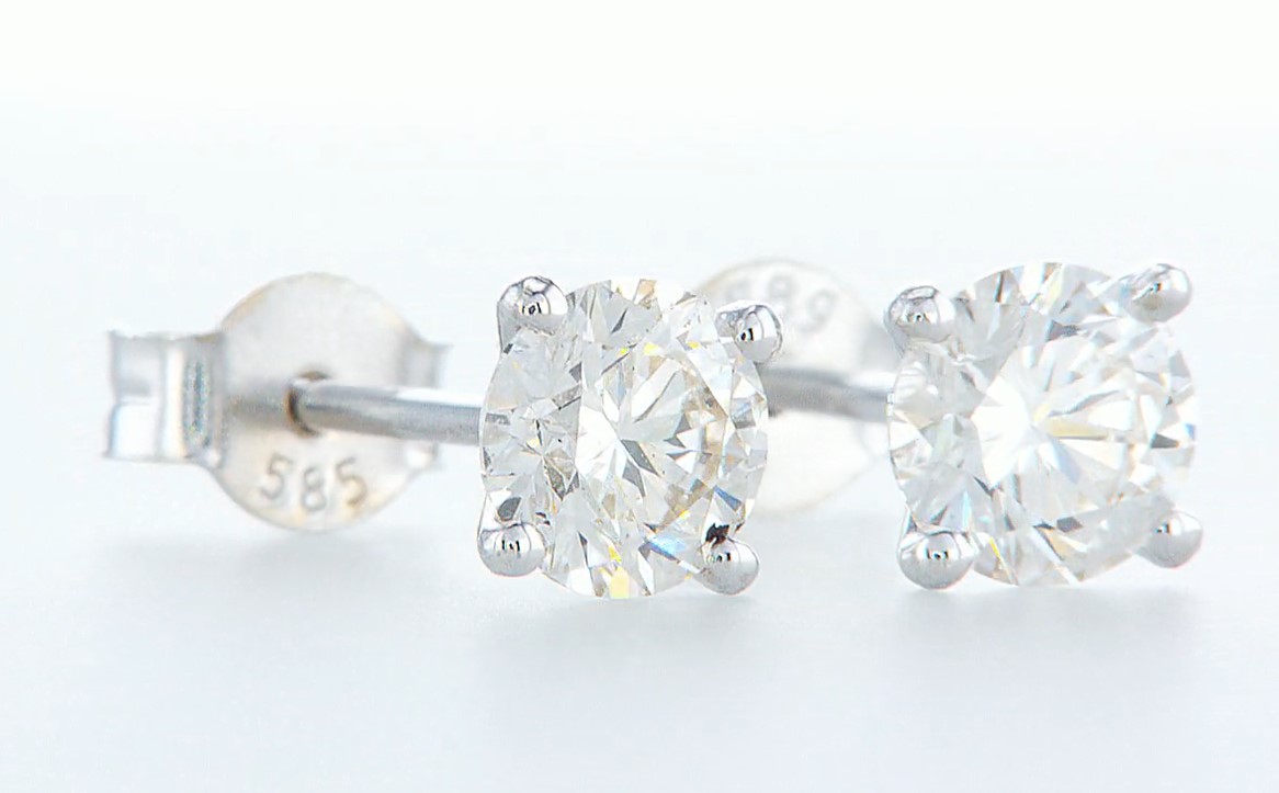 14 Kt. White Gold - Earrings - 1.00 Ct Diamond - Diamonds