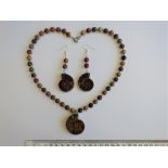 A Jasper And Fossil Ammonites Necklace And Matching Earrings