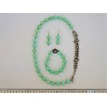 An Amazonite Necklace, Bracelet And Earrings Set.