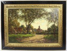 Large Late 19Th C. Village Landscape Oil On Canvas