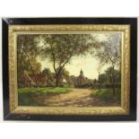 Large Late 19Th C. Village Landscape Oil On Canvas