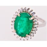 Exceptional 6.75 Ct Natural Colombia Emerald And Diamonds 18K White Gold Ring