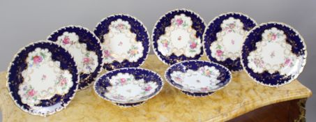 8 Piece Minton Floral Cobalt Dessert Service C.1900