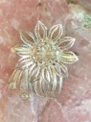 Vintage Maltese 925 Silver 3 D Flower Brooch 9.92 Grams Intricate Detail 5.5 Cm X 4 Cm