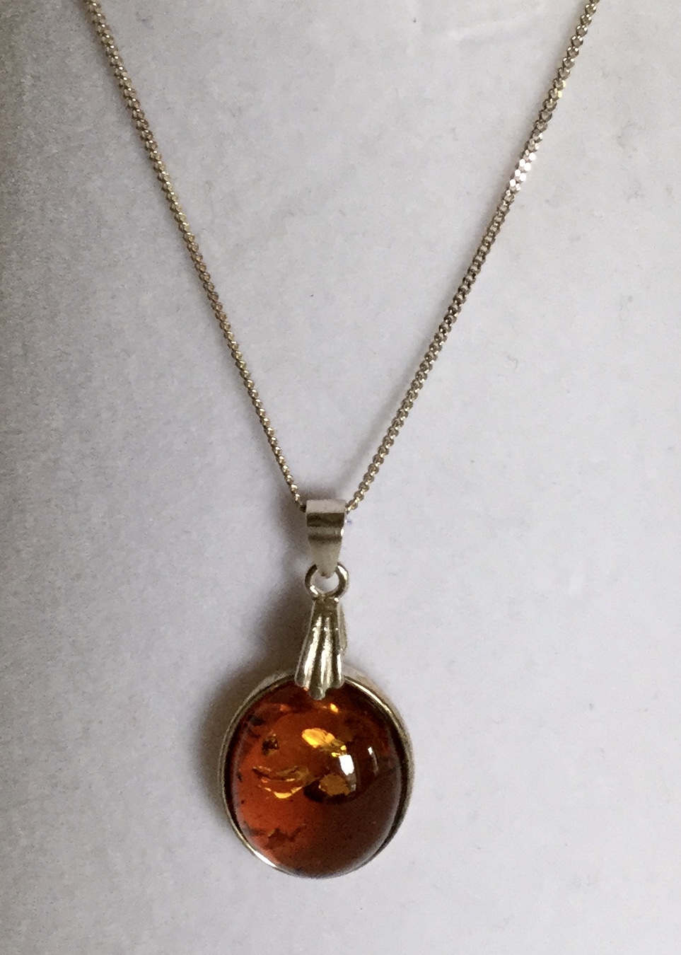 Baltic Amber Oval Pendant On Chain 925 Silver Necklace