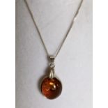 Baltic Amber Oval Pendant On Chain 925 Silver Necklace