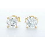 14 Kt. Yellow Gold - Earrings - 1.04 Ct Diamond - Diamonds