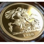 1980 United Kingdom Gold Proof Five Pounds / Quintuple Sovereign