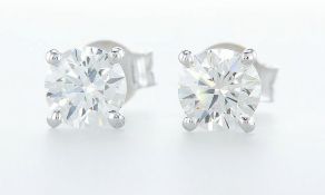 14 Kt. White Gold - Earrings - 1.21 Ct Diamond - Diamonds