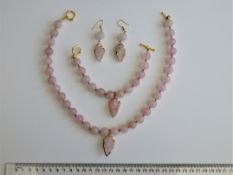 A Rose Quartz Necklace, Bracelet And Earrings Set With Arrow Heads