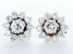 14 Kt. White Gold - Earrings - 1.30 Ct Diamond - Diamonds