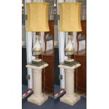 Pair Of Venetian Style Brass Mounted Jewelled Glass Table Lamps On Pedestals