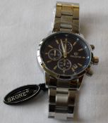 Skone Black Dial Dark Bezel Metal Strap Men's Watch