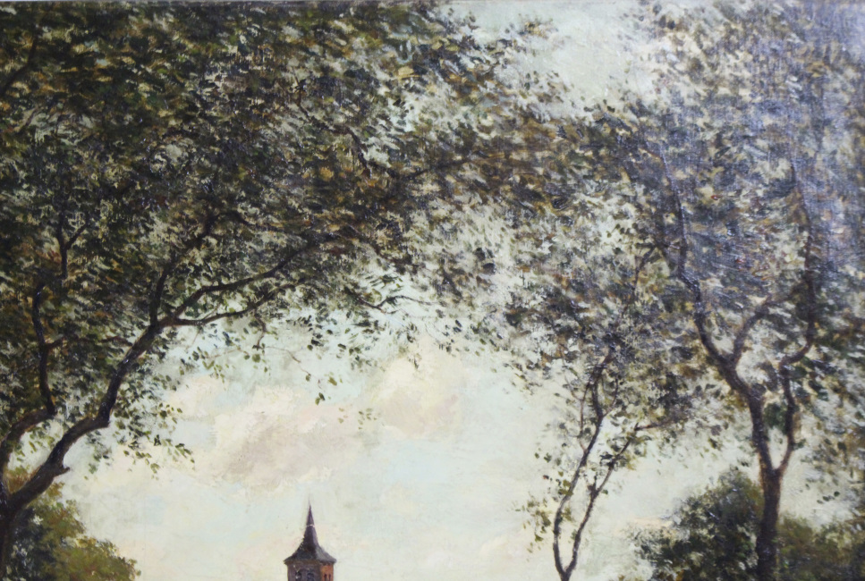 Large Late 19th c. Village Landscape Oil on Canvas - Image 3 of 6