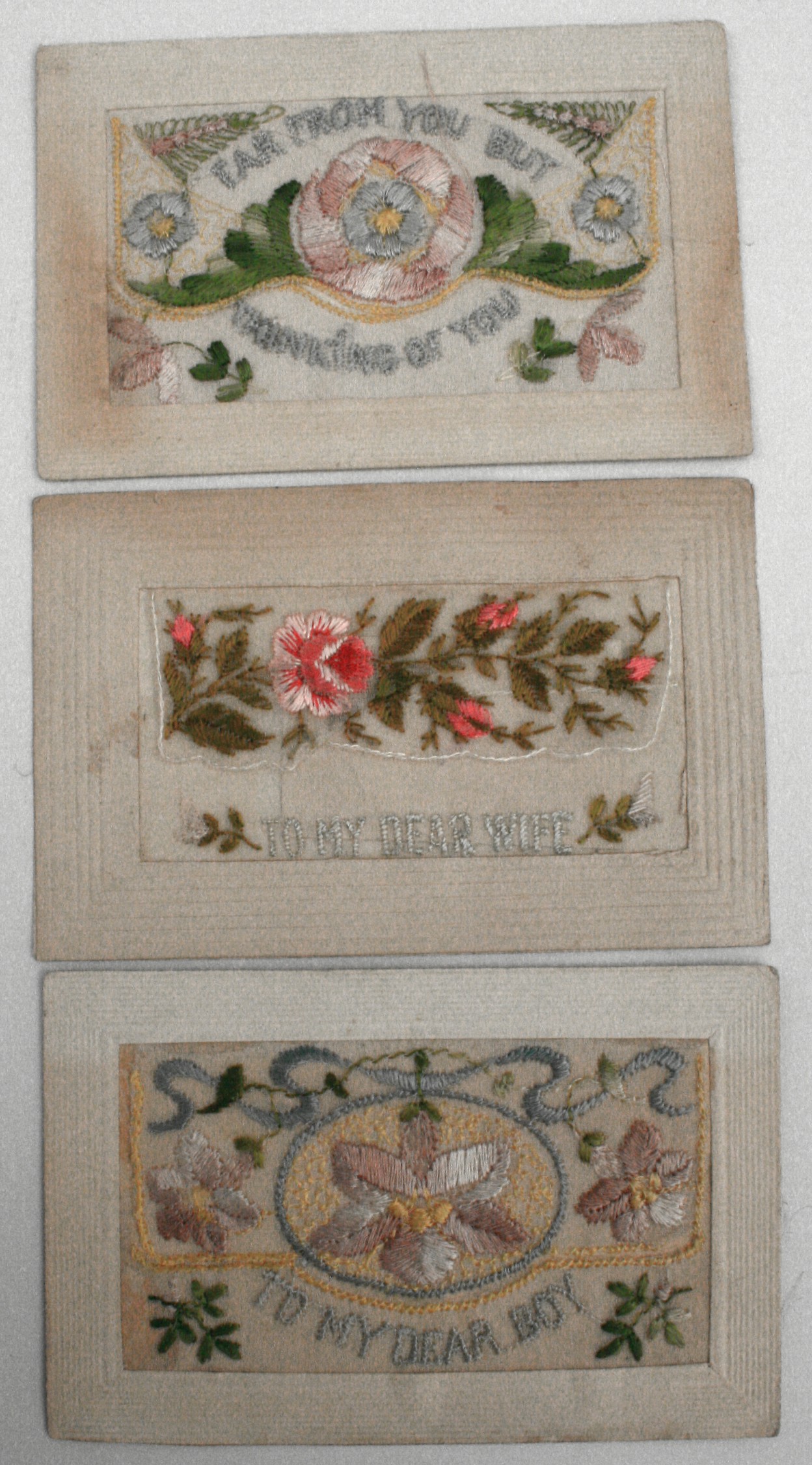 Antique 3 x Silk Post Cards