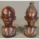 Vintage 2 x Carved Wood African Sculptures Male & Female