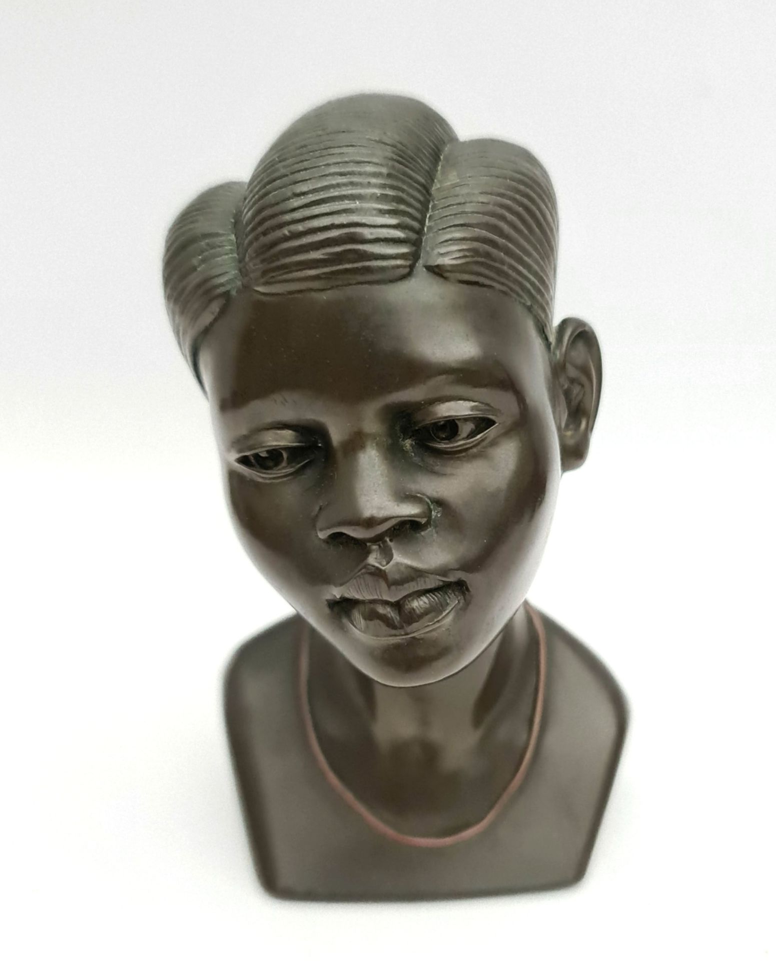 Vintage Bronze Bust of African Female 4 inches tall